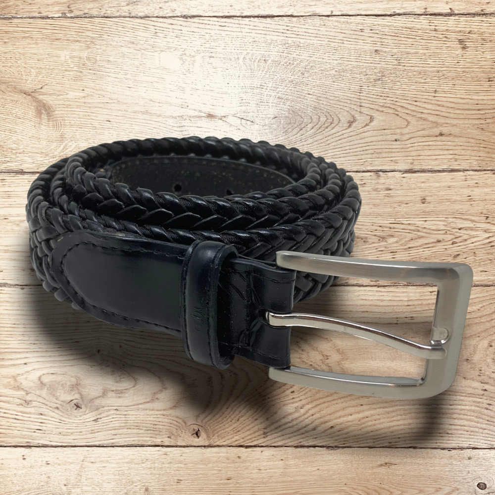 Black Braided Leather/Bonded Leather Dress Belt Basketweave Men's Sz 46